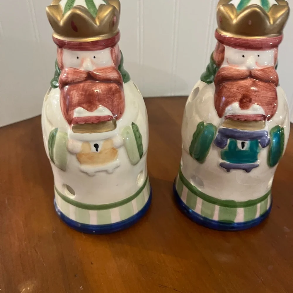 Two Vintage Ceramic King‎ Luminaries - Gold, Green, Red, Blue
